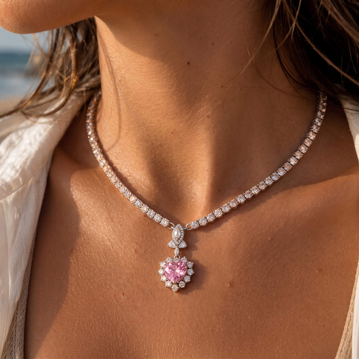 Pink Radiant Heart Necklace
