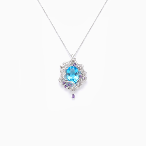 Blue Tide Oval Bloom Pendant