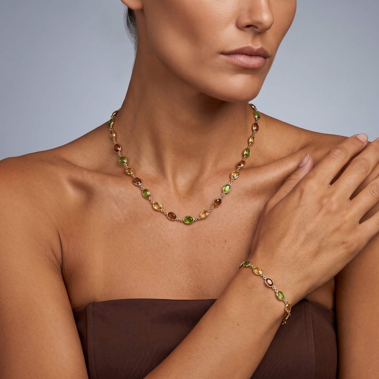 Olive Gem Link Bracelet