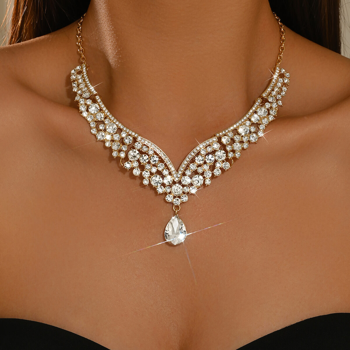 White Crystal Layered Necklace