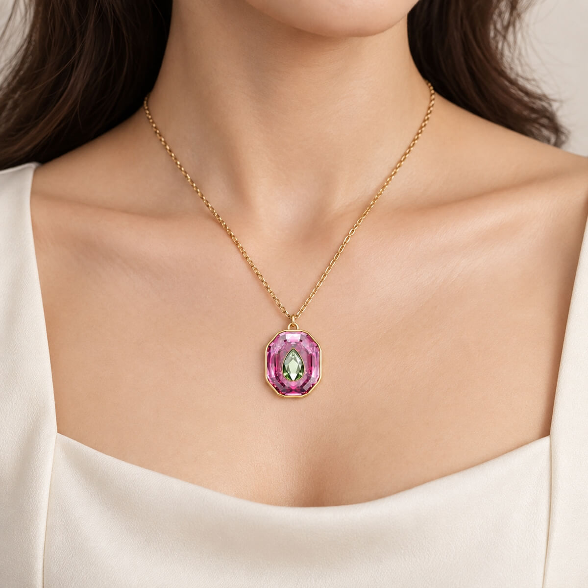 Color Inlay Pendant Necklace