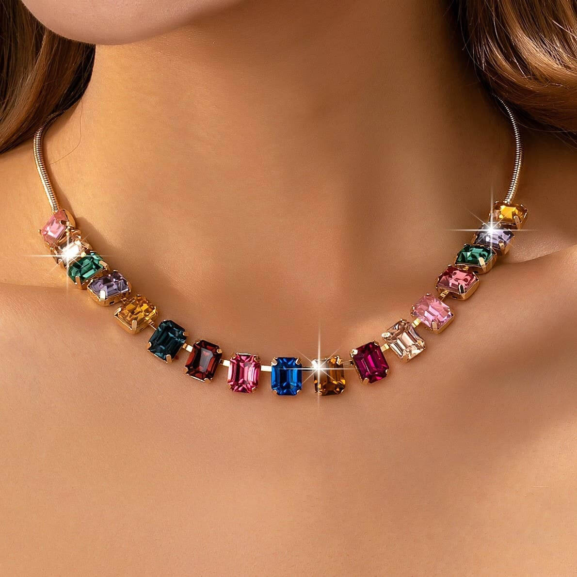 Rainbow Baguette Necklace