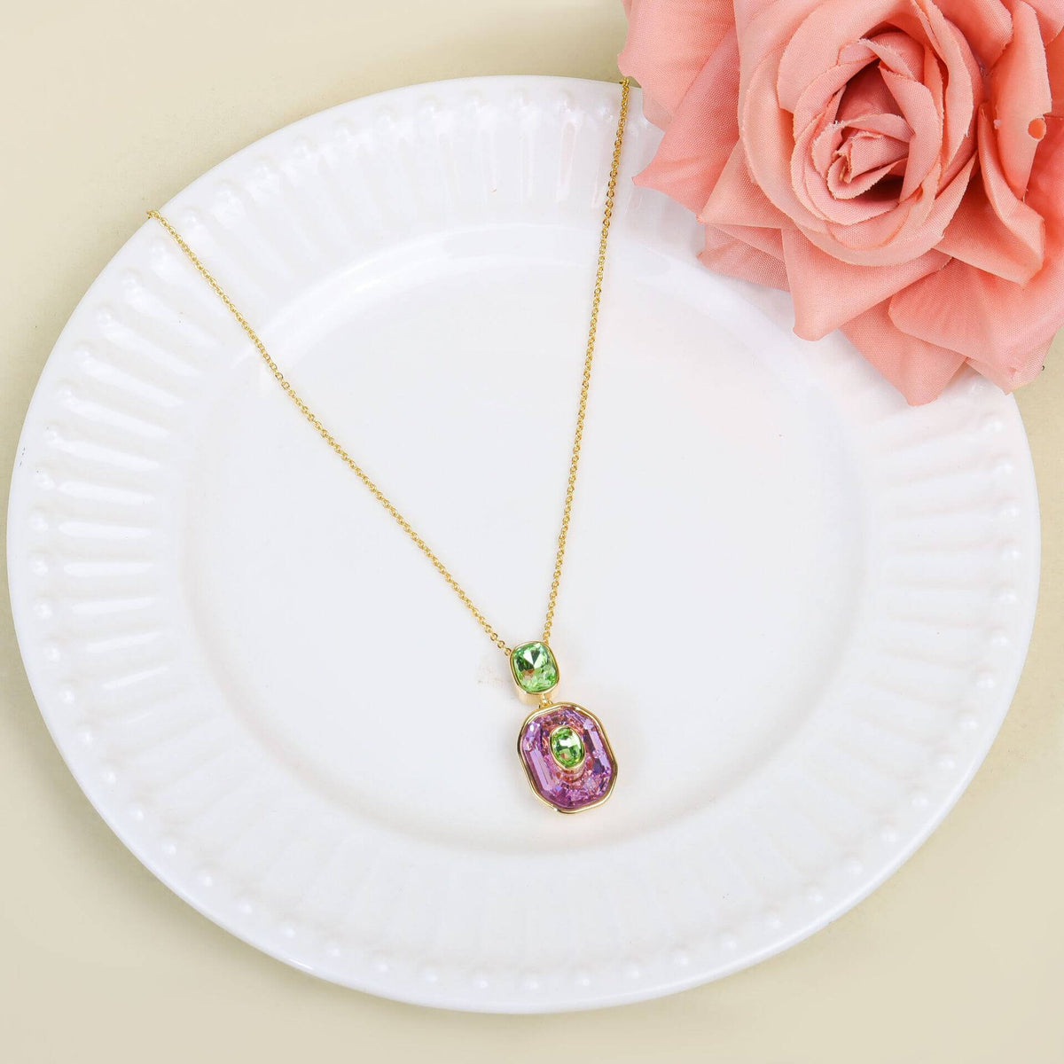 Petite Color Inlay Pendant Necklace