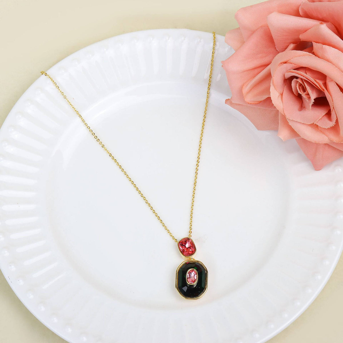 Petite Color Inlay Pendant Necklace
