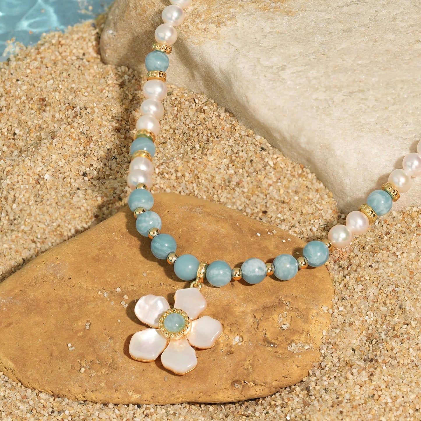 Larimar Blossom Pendant Necklace