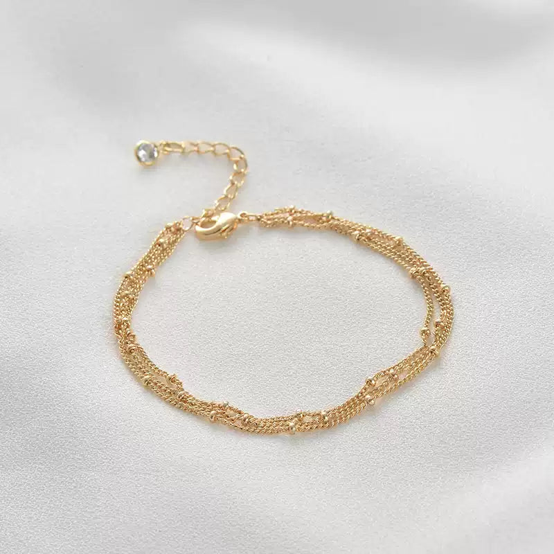 Three Layer Gold Plated Beaded Chain Bracelet