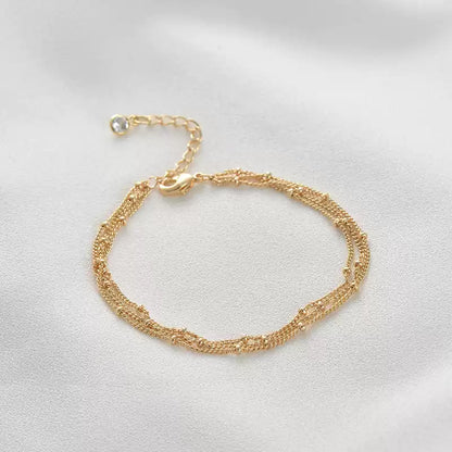 Three Layer Gold Plated Beaded Chain Bracelet