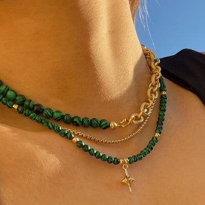 Vintage Malachite Gold Plated Star Necklace
