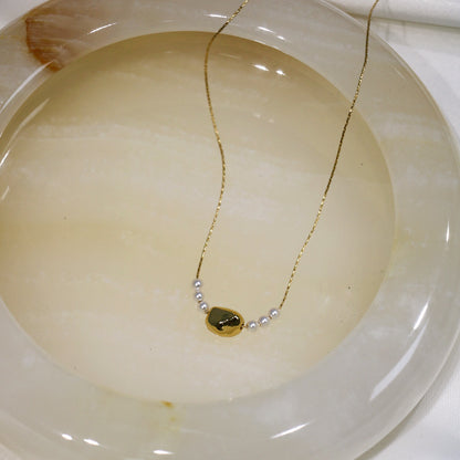 Gilded Copper Necklace with Delicate Pearl Accents