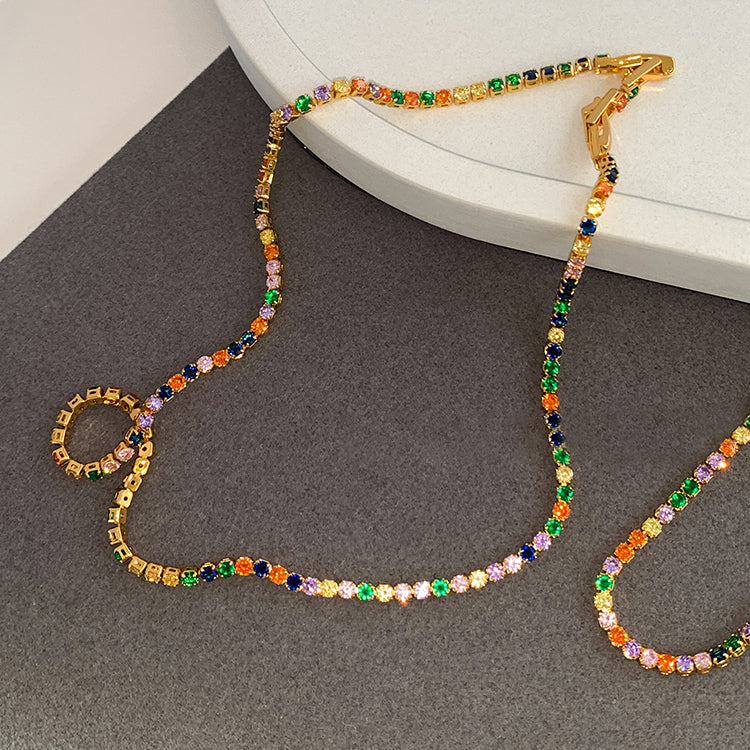 Colorful Zircon Gold Plated Necklace