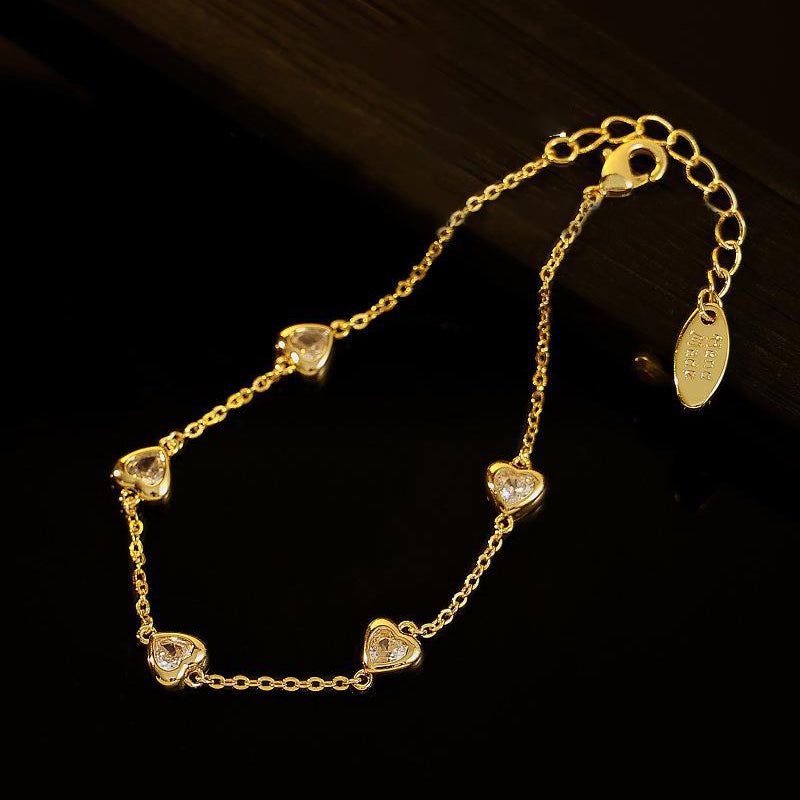 Vintage Heart Zircon Gold Plated Bracelet