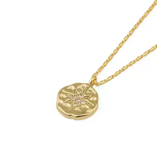 Gold Plated Necklace with Star Embellished Medallion Pendant