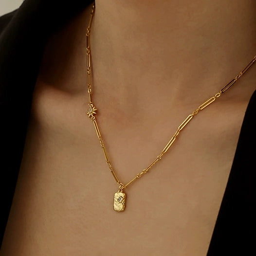 Square Zircon Gold Plated Pendant