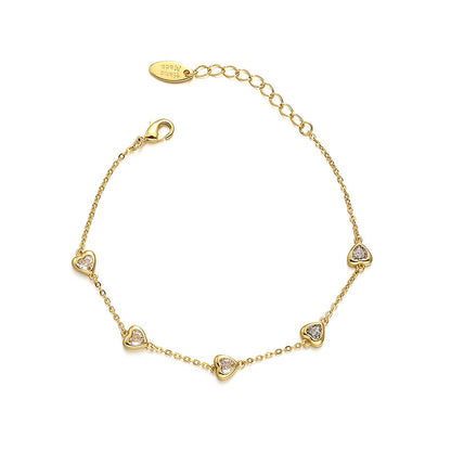 Vintage Heart Zircon Gold Plated Bracelet