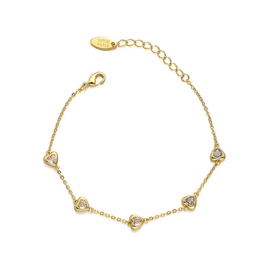 Vintage Heart Zircon Gold Plated Bracelet