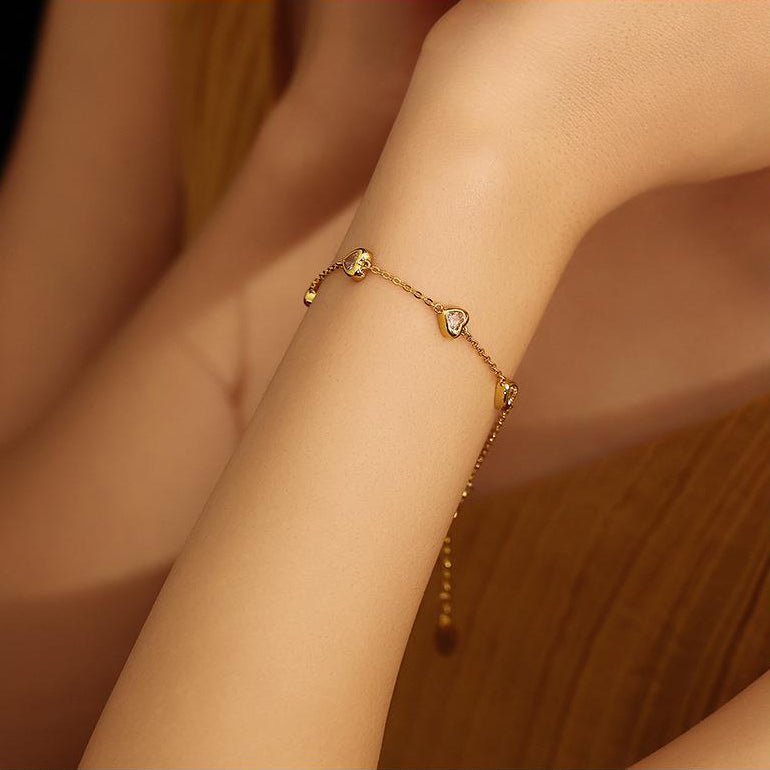 Vintage Heart Zircon Gold Plated Bracelet