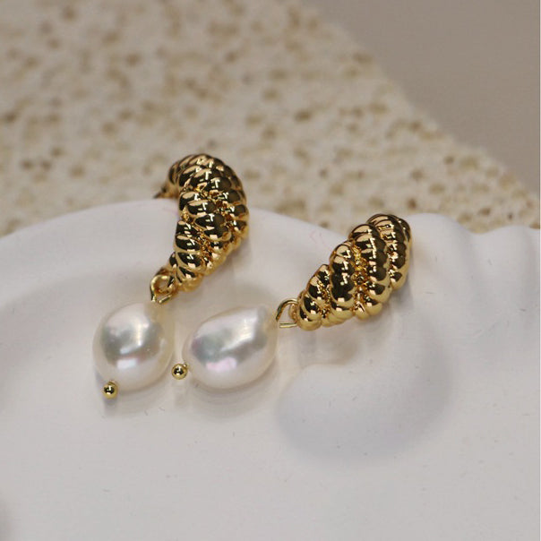 Croissant Baroque Pearls Gold Plated Earrings
