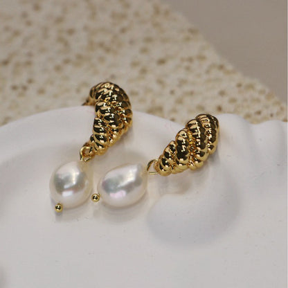 Croissant Baroque Pearls Gold Plated Earrings