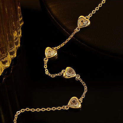 Vintage Heart Zircon Gold Plated Bracelet
