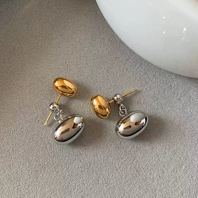 Elegant Gold and Silver Oval Drop Earrings