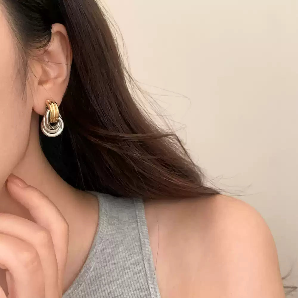 Two-Tone Interlocking Hoop Earrings