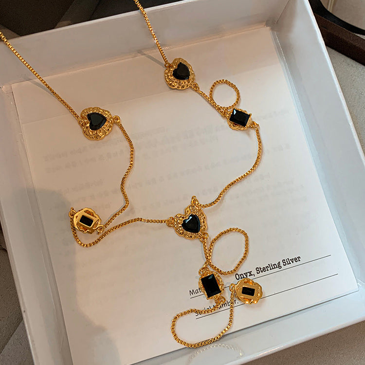 Luxury Black Gold Plated Earrings and Necklace Set