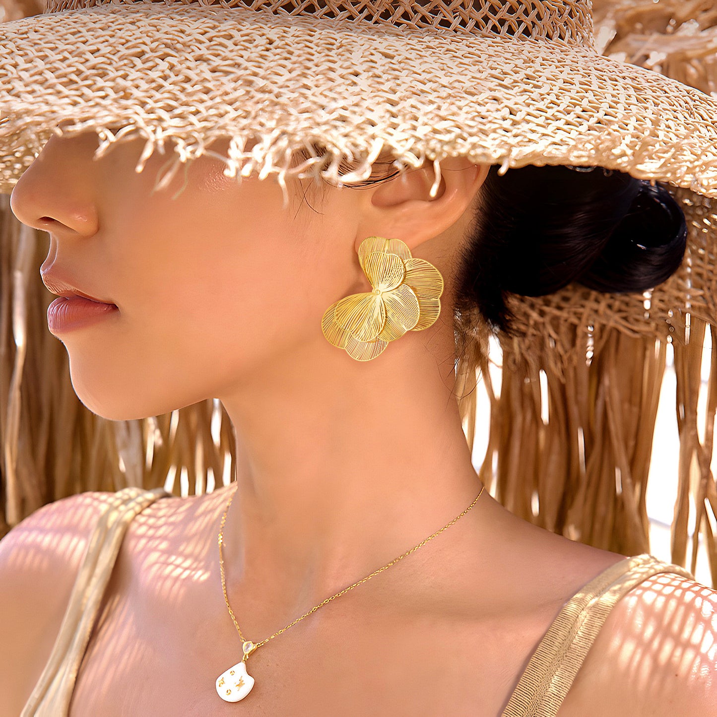 Layered Flower  Statement Earrings