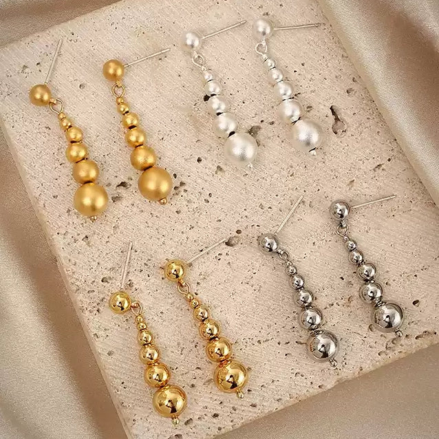 Tiered Beads Gold Plated Dangle Earrings