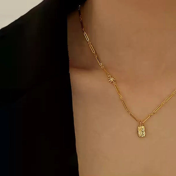 Square Zircon Gold Plated Pendant