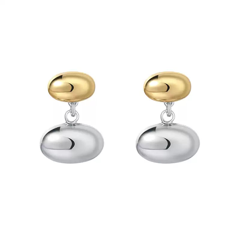 Elegant Gold and Silver Oval Drop Earrings