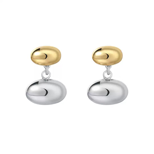 Elegant Gold and Silver Oval Drop Earrings