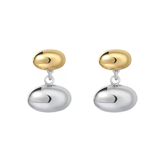 Elegant Gold and Silver Oval Drop Earrings