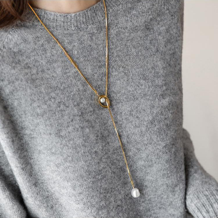 Skin-Friendly Lariat-Style Pearl Necklace