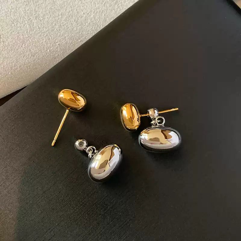 Elegant Gold and Silver Oval Drop Earrings