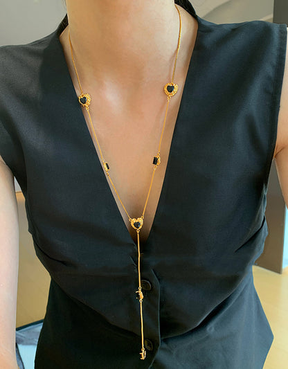 Luxury Black Gold Plated Earrings and Necklace Set