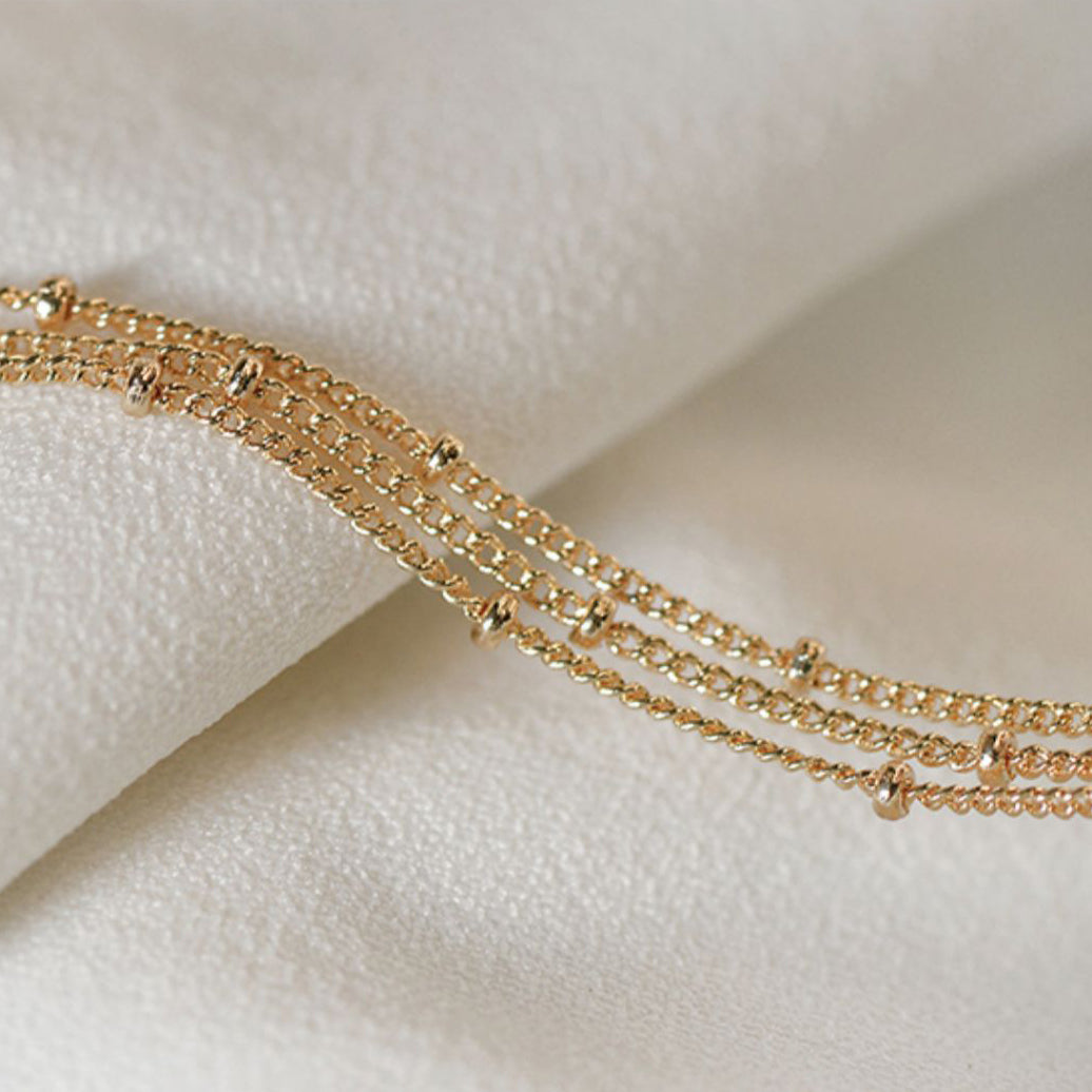 Three Layer Gold Plated Beaded Chain Bracelet