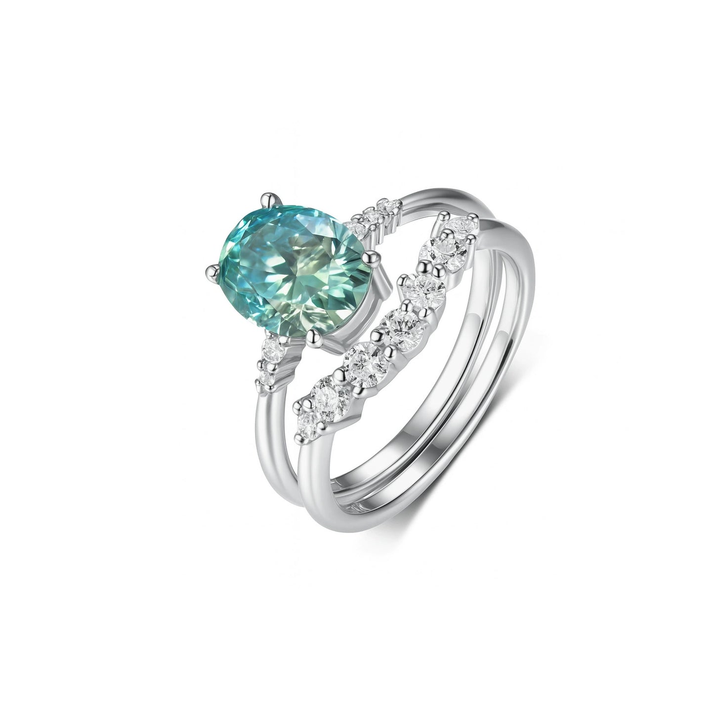 Aqua Green Moissanite 2Pcs Set Ring