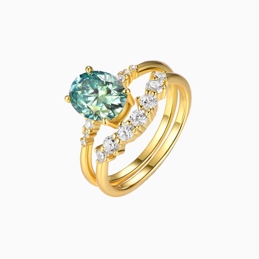 Aqua Green Moissanite 2Pcs Set Ring