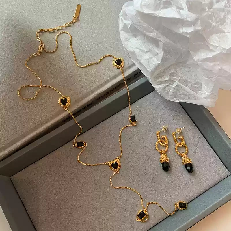 Luxury Black Gold Plated Earrings and Necklace Set