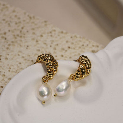 Croissant Baroque Pearls Gold Plated Earrings