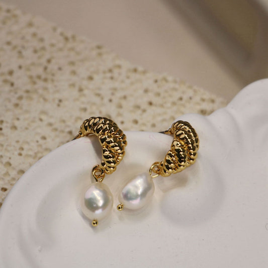 Croissant Baroque Pearls Gold Plated Earrings