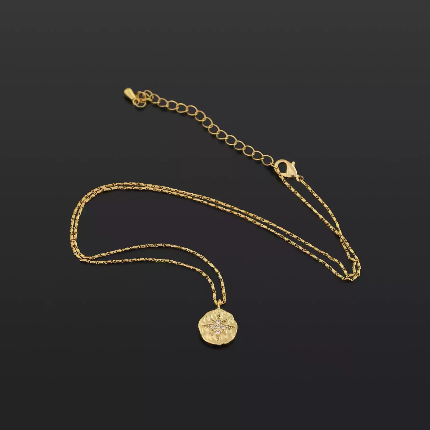 Gold Plated Necklace with Star Embellished Medallion Pendant