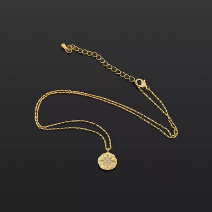 Gold Plated Necklace with Star Embellished Medallion Pendant