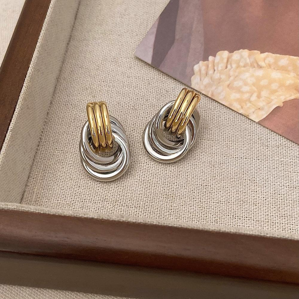 Two-Tone Interlocking Hoop Earrings