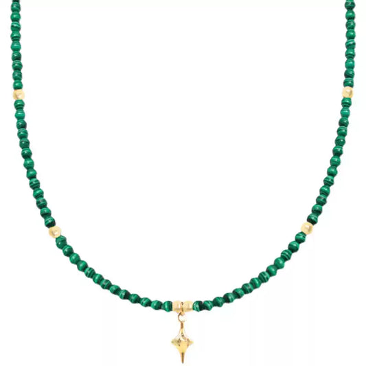 Vintage Malachite Gold Plated Star Necklace