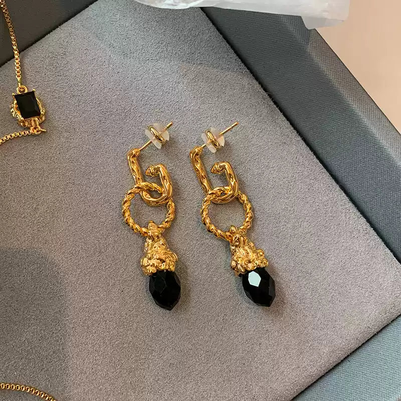 Luxury Black Gold Plated Earrings and Necklace Set