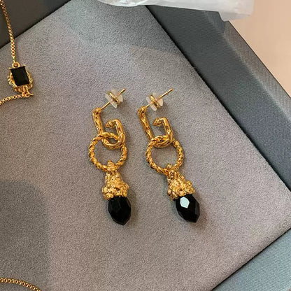 Luxury Black Gold Plated Earrings and Necklace Set