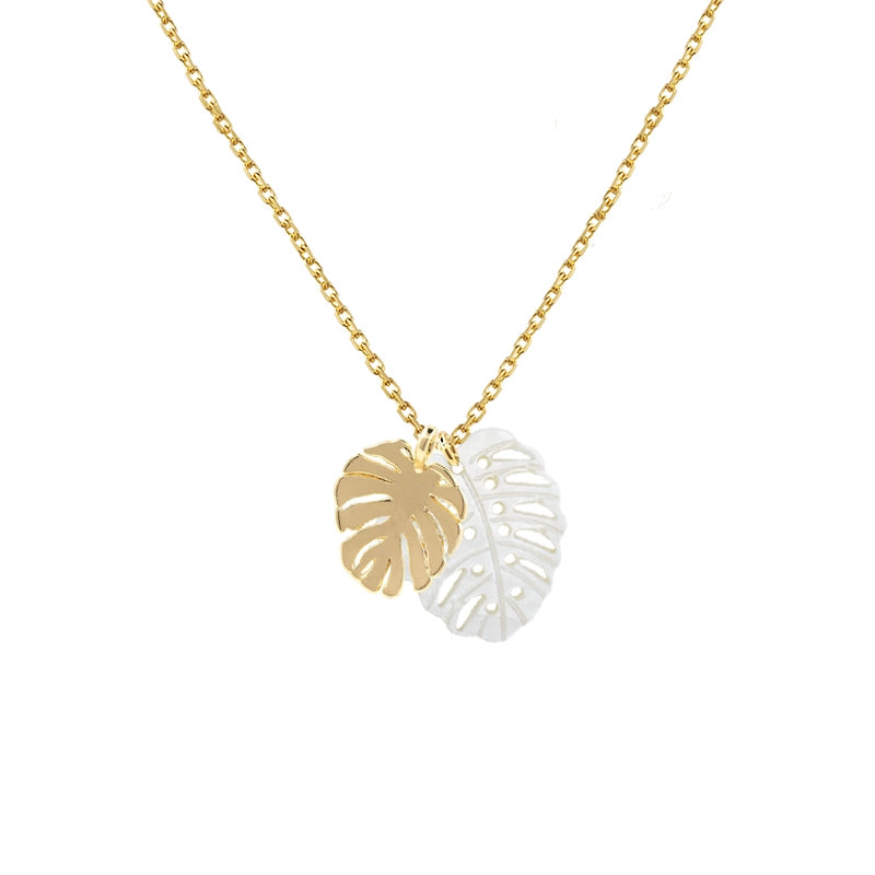 White Nacre Monstera Leaf Gold Plated Neckalce