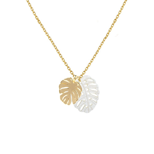 White Nacre Monstera Leaf Gold Plated Neckalce