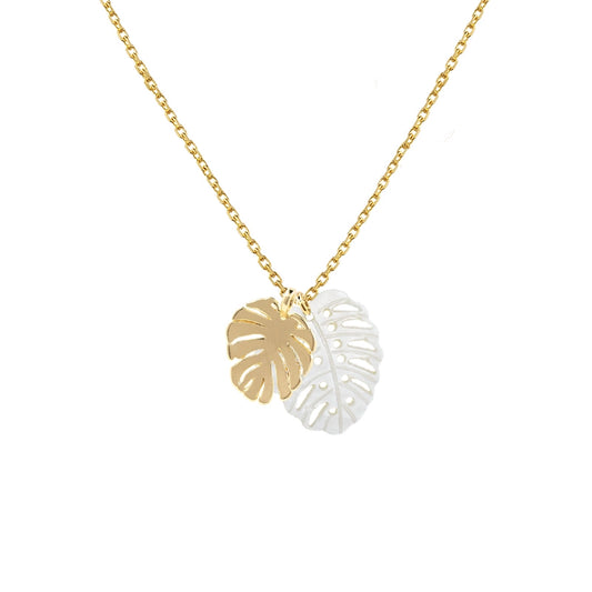 White Nacre Monstera Leaf Gold Plated Neckalce